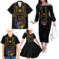 Philippines Kadayawan Festival Family Matching Off The Shoulder Long Sleeve Dress and Hawaiian Shirt Polynesian Tribal Art Barong Style