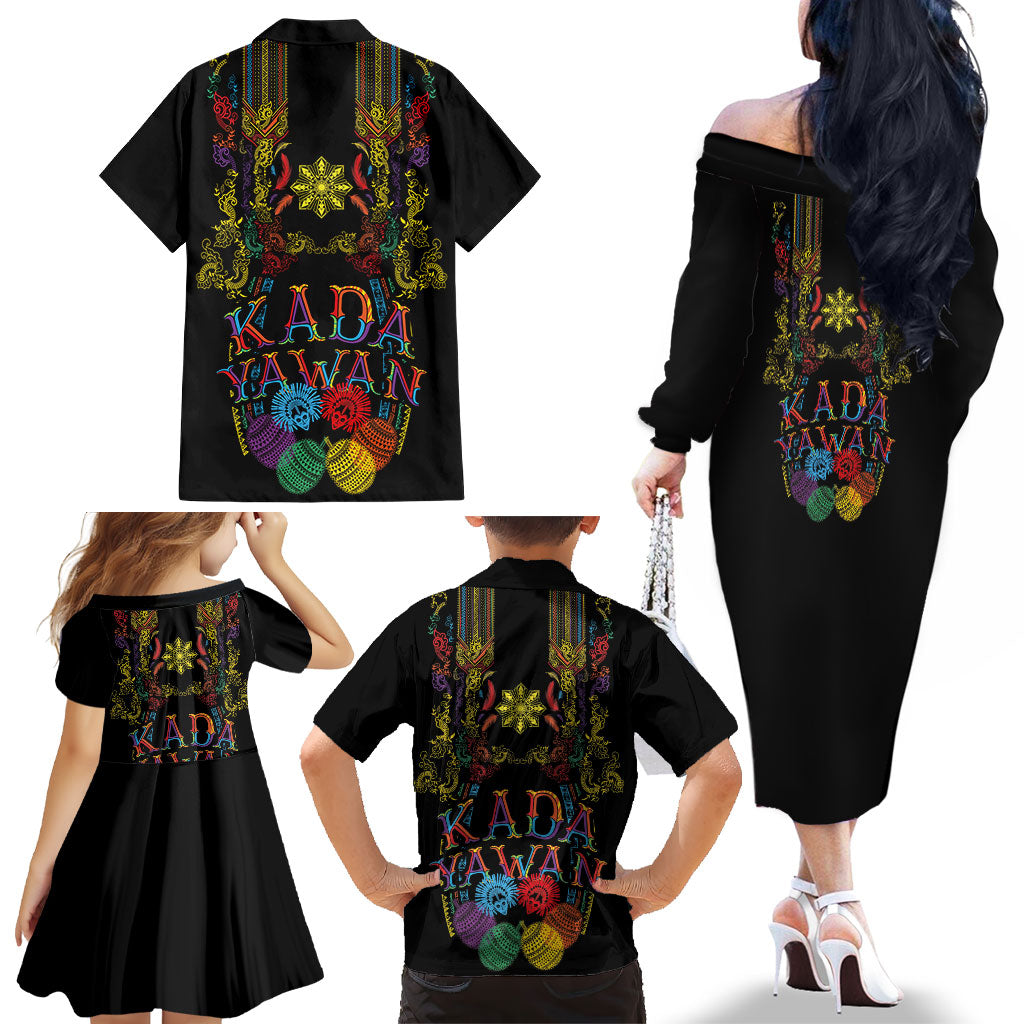 Philippines Kadayawan Festival Family Matching Off The Shoulder Long Sleeve Dress and Hawaiian Shirt Polynesian Tribal Art Barong Style