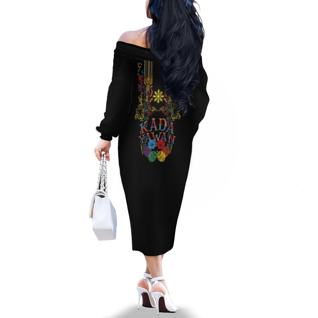 Philippines Kadayawan Festival Family Matching Off The Shoulder Long Sleeve Dress and Hawaiian Shirt Polynesian Tribal Art Barong Style