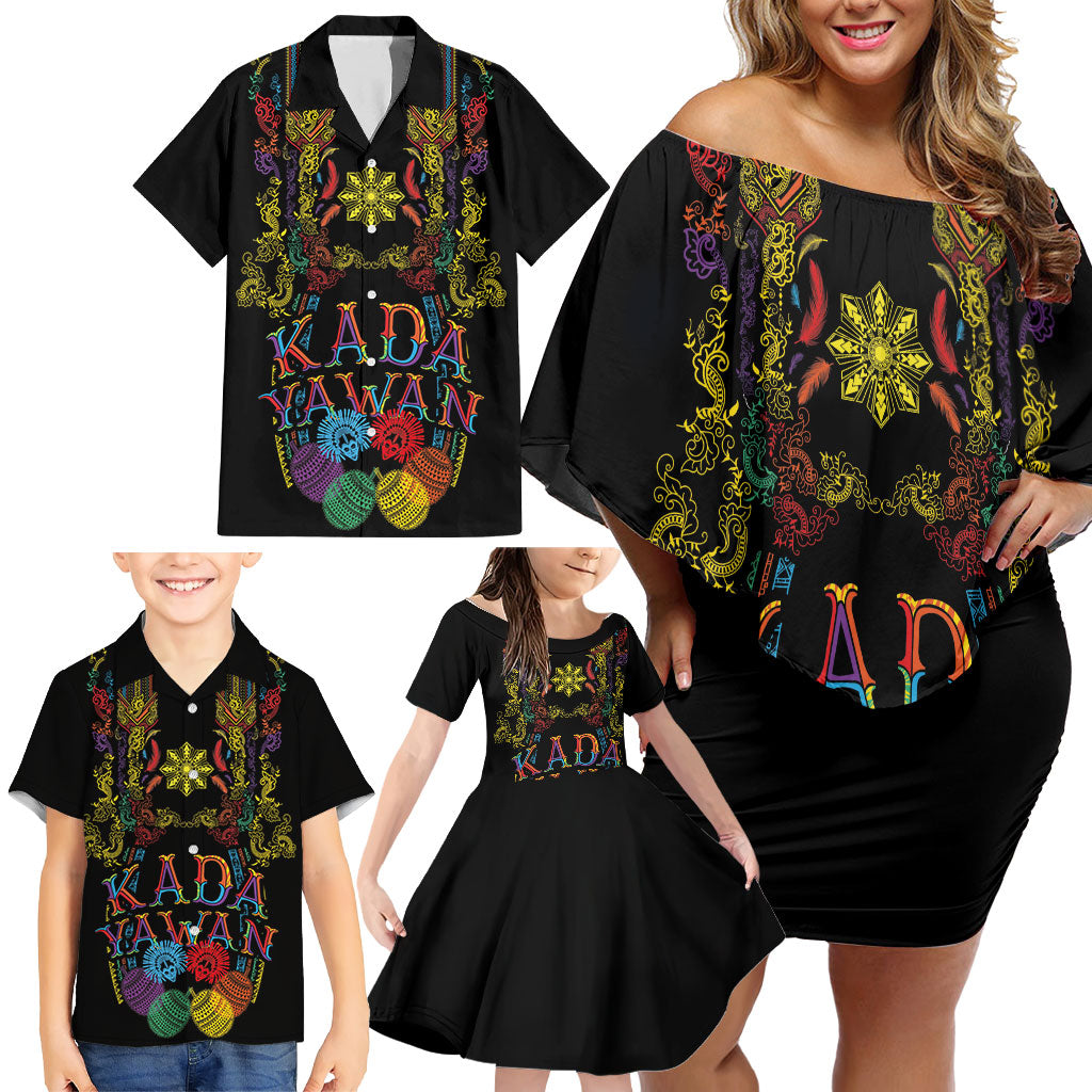 Philippines Kadayawan Festival Family Matching Off Shoulder Short Dress and Hawaiian Shirt Polynesian Tribal Art Barong Style