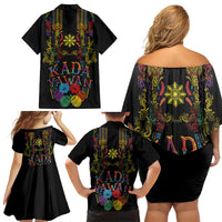 Philippines Kadayawan Festival Family Matching Off Shoulder Short Dress and Hawaiian Shirt Polynesian Tribal Art Barong Style