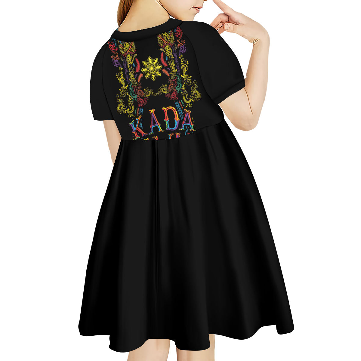 Philippines Kadayawan Festival Kid Short Sleeve Dress Polynesian Tribal Art Barong Style