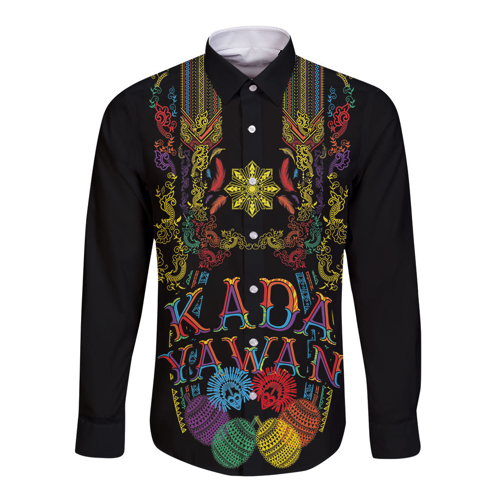 Philippines Kadayawan Festival Long Sleeve Button Shirt Polynesian Tribal Art Barong Style