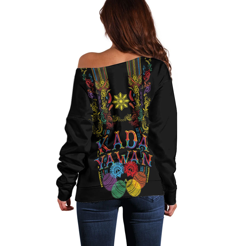 Philippines Kadayawan Festival Off Shoulder Sweater Polynesian Tribal Art Barong Style