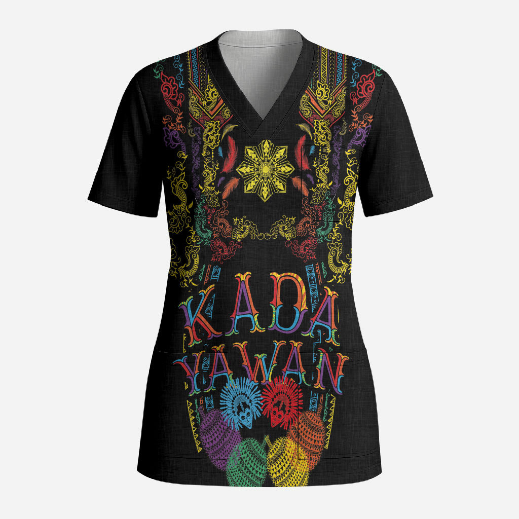 Philippines Kadayawan Festival Scrub Top Polynesian Tribal Art Barong Style