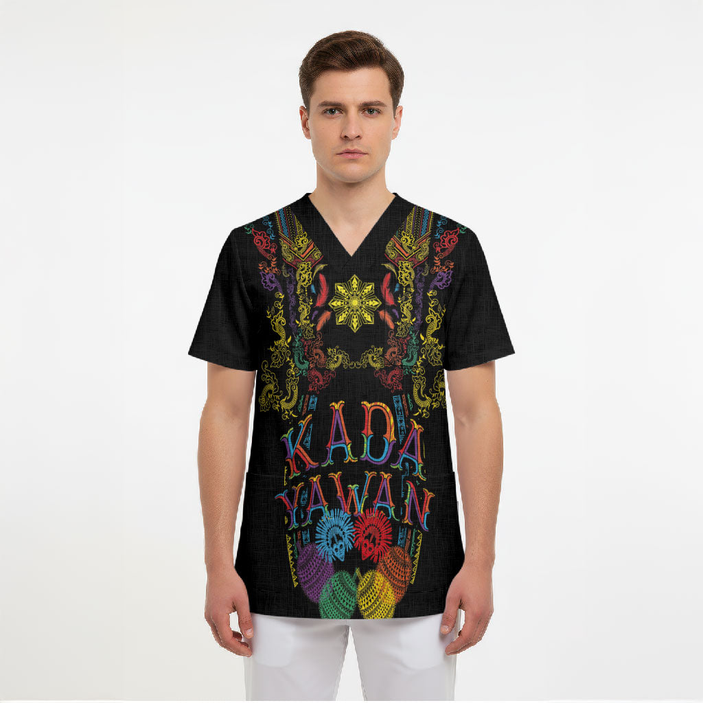 Philippines Kadayawan Festival Scrub Top Polynesian Tribal Art Barong Style