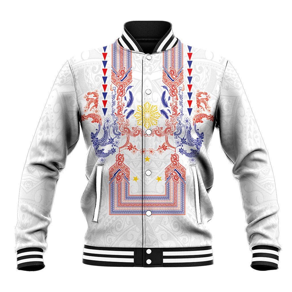 Philippines Barong Style Baseball Jacket Polynesian Kakau Art Tattoos with Tribal Filipino Sun