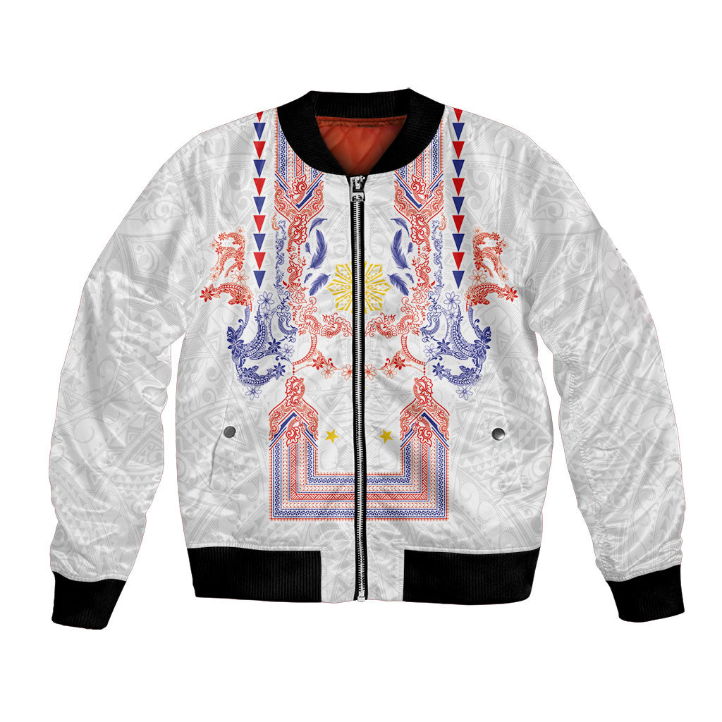 Philippines Barong Style Bomber Jacket Polynesian Kakau Art Tattoos with Tribal Filipino Sun