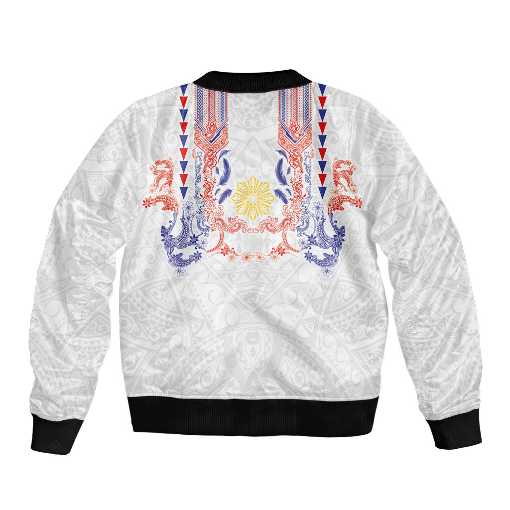 Philippines Barong Style Bomber Jacket Polynesian Kakau Art Tattoos with Tribal Filipino Sun