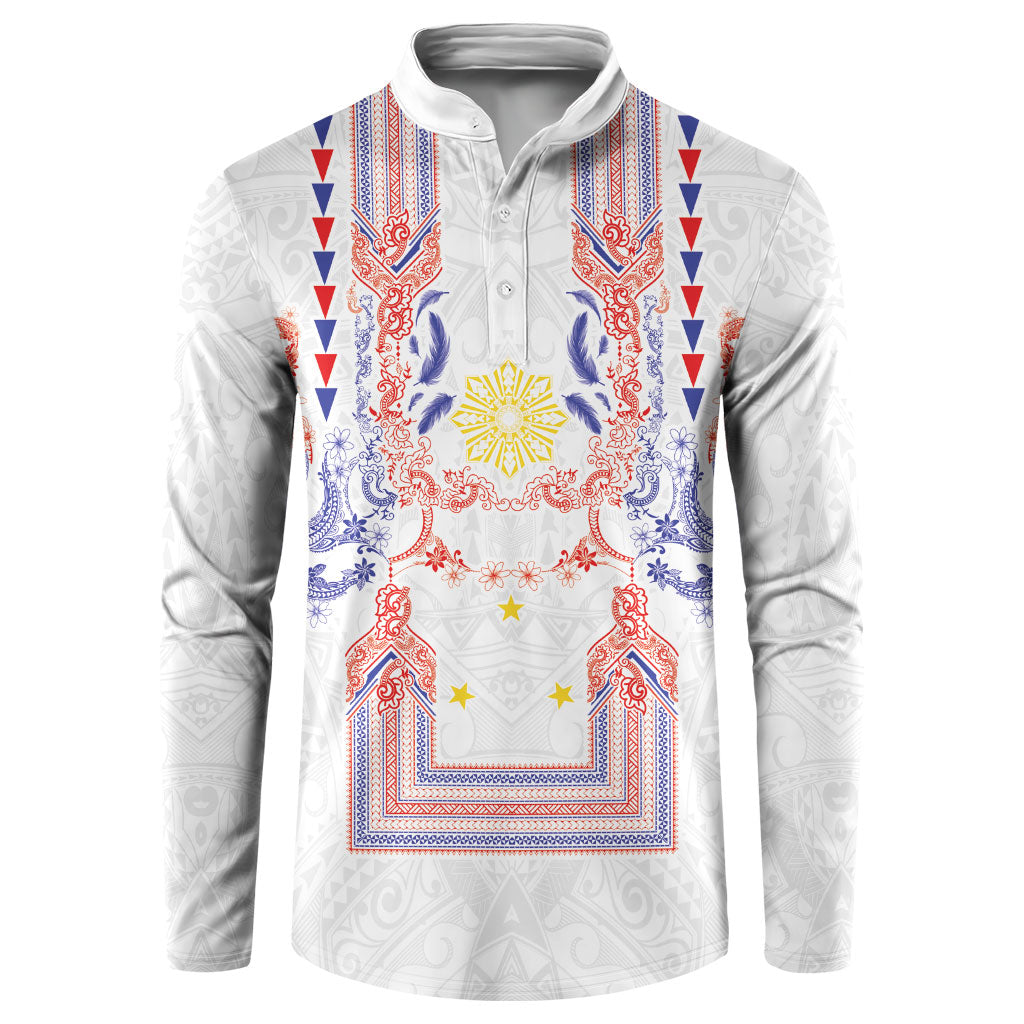 Philippines Barong Style Button Sweatshirt Polynesian Kakau Art Tattoos with Tribal Filipino Sun