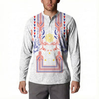 Philippines Barong Style Button Sweatshirt Polynesian Kakau Art Tattoos with Tribal Filipino Sun