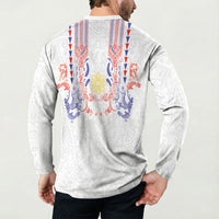 Philippines Barong Style Button Sweatshirt Polynesian Kakau Art Tattoos with Tribal Filipino Sun