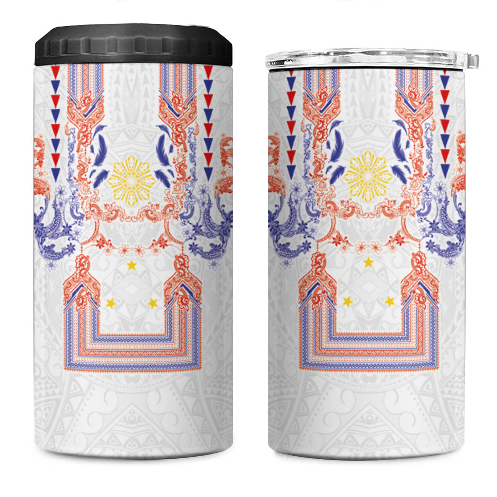 Philippines Barong Style 4 in 1 Can Cooler Tumbler Polynesian Kakau Art Tattoos with Tribal Filipino Sun