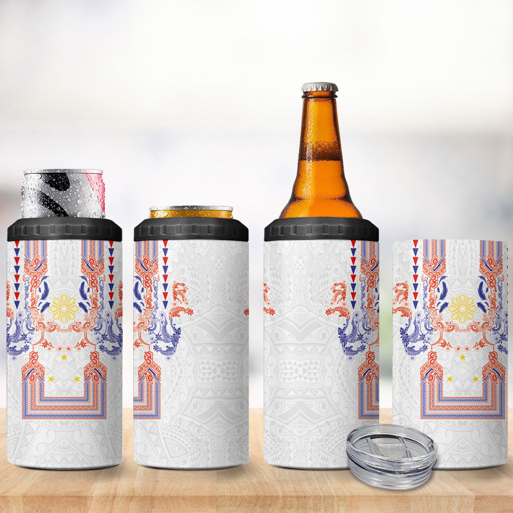 Philippines Barong Style 4 in 1 Can Cooler Tumbler Polynesian Kakau Art Tattoos with Tribal Filipino Sun