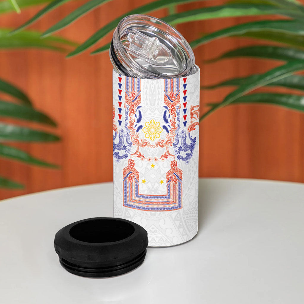 Philippines Barong Style 4 in 1 Can Cooler Tumbler Polynesian Kakau Art Tattoos with Tribal Filipino Sun