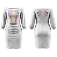 Philippines Barong Style Couples Matching Off The Shoulder Long Sleeve Dress and Hawaiian Shirt Polynesian Kakau Art Tattoos with Tribal Filipino Sun LT03 - Polynesian Pride