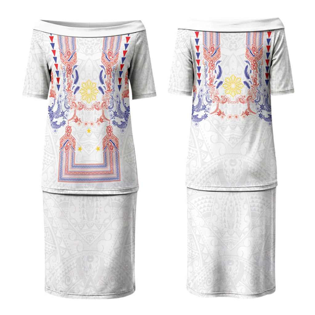 Philippines Barong Style Couples Matching Puletasi and Hawaiian Shirt Polynesian Kakau Art Tattoos with Tribal Filipino Sun LT03 - Polynesian Pride