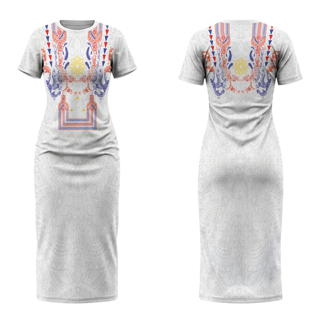Philippines Barong Style Couples Matching Short Sleeve Bodycon Dress and Hawaiian Shirt Polynesian Kakau Art Tattoos with Tribal Filipino Sun LT03 - Polynesian Pride