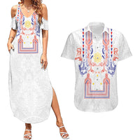 Philippines Barong Style Couples Matching Summer Maxi Dress and Hawaiian Shirt Polynesian Kakau Art Tattoos with Tribal Filipino Sun