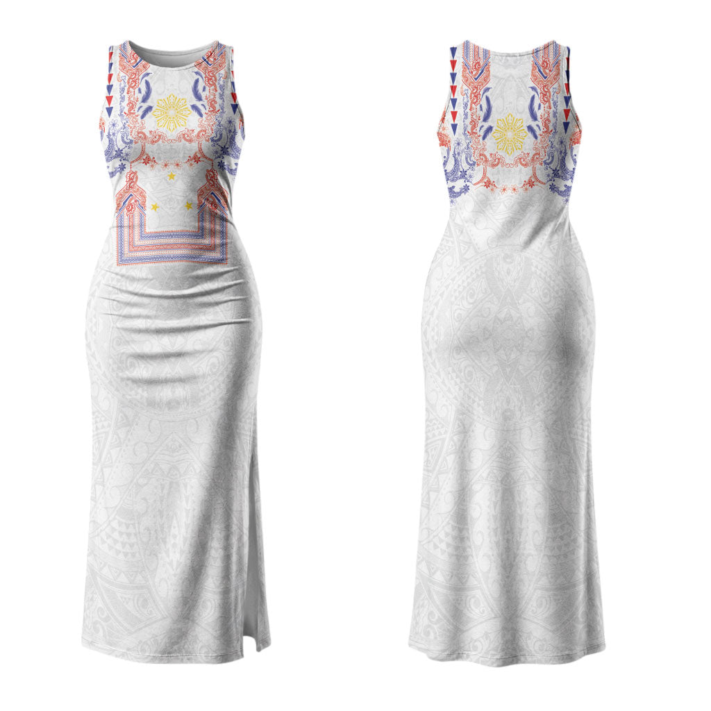 Philippines Barong Style Couples Matching Tank Maxi Dress and Hawaiian Shirt Polynesian Kakau Art Tattoos with Tribal Filipino Sun LT03 - Polynesian Pride