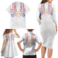 Philippines Barong Style Family Matching Long Sleeve Bodycon Dress and Hawaiian Shirt Polynesian Kakau Art Tattoos with Tribal Filipino Sun