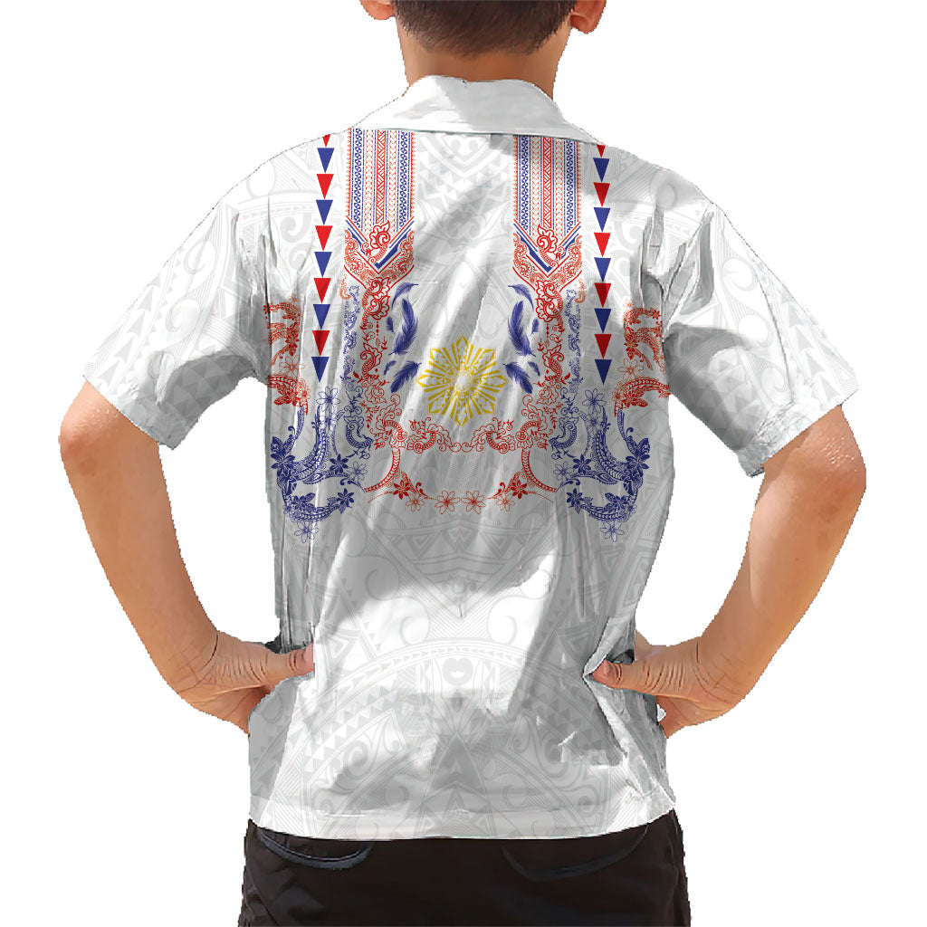 Philippines Barong Style Family Matching Off Shoulder Maxi Dress and Hawaiian Shirt Polynesian Kakau Art Tattoos with Tribal Filipino Sun