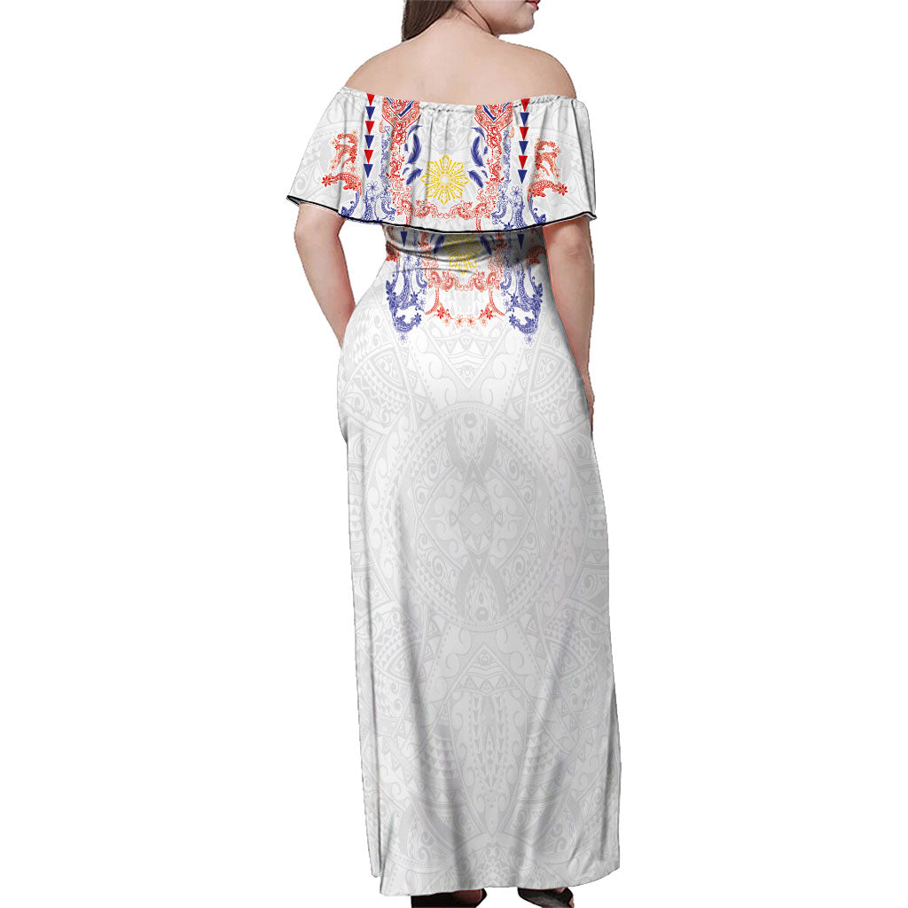 Philippines Barong Style Family Matching Off Shoulder Maxi Dress and Hawaiian Shirt Polynesian Kakau Art Tattoos with Tribal Filipino Sun