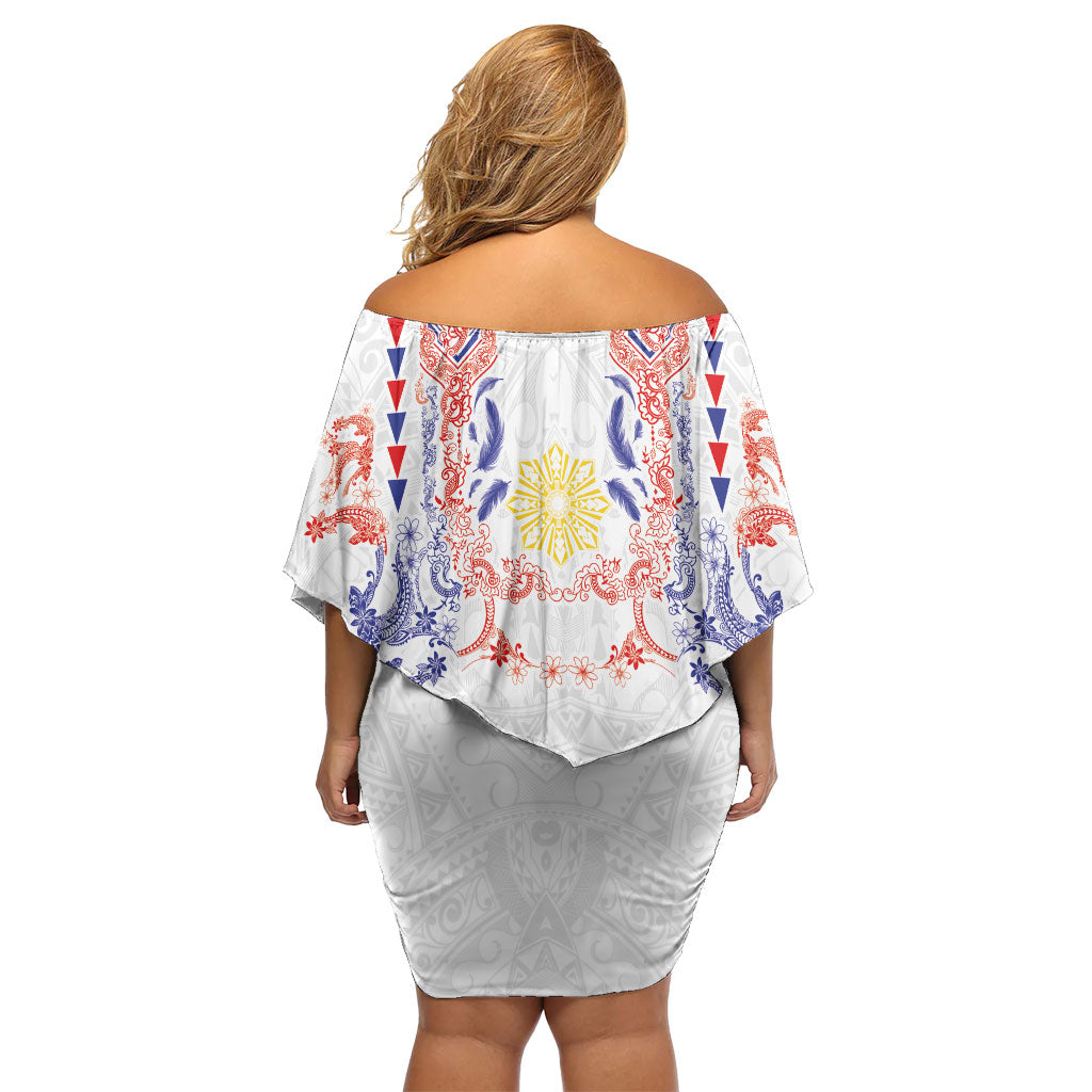 Philippines Barong Style Family Matching Off Shoulder Short Dress and Hawaiian Shirt Polynesian Kakau Art Tattoos with Tribal Filipino Sun