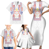 Philippines Barong Style Family Matching Short Sleeve Bodycon Dress and Hawaiian Shirt Polynesian Kakau Art Tattoos with Tribal Filipino Sun
