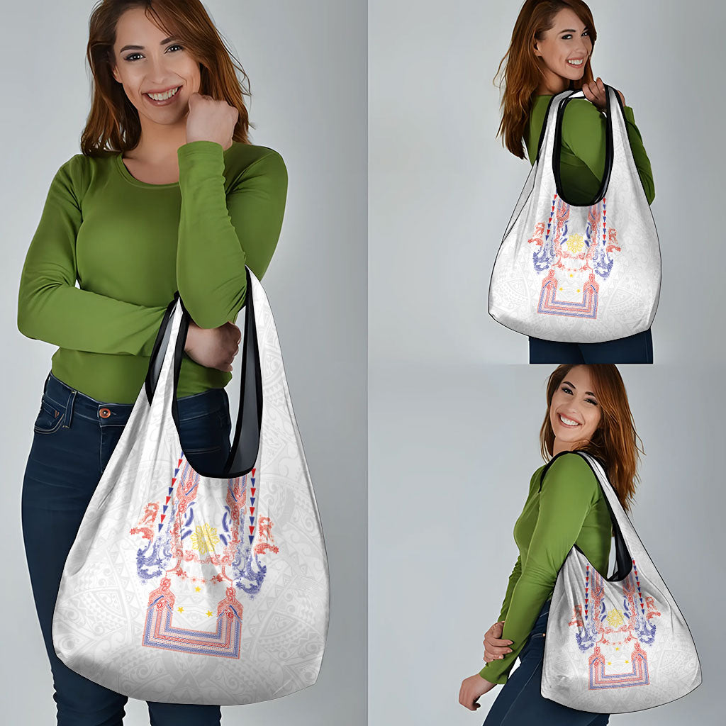 Philippines Barong Style Grocery Bag Polynesian Kakau Art Tattoos with Tribal Filipino Sun