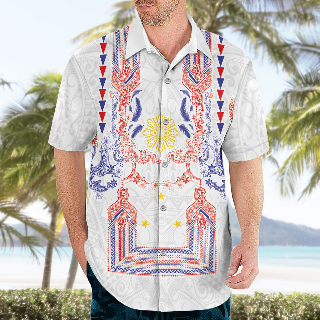 Philippines Barong Style Hawaiian Shirt Polynesian Kakau Art Tattoos with Tribal Filipino Sun