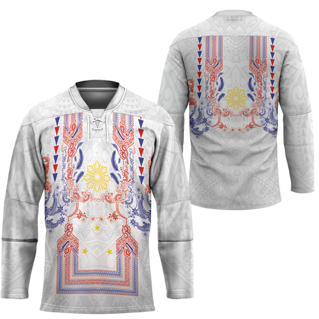 Philippines Barong Style Hockey Jersey Polynesian Kakau Art Tattoos with Tribal Filipino Sun