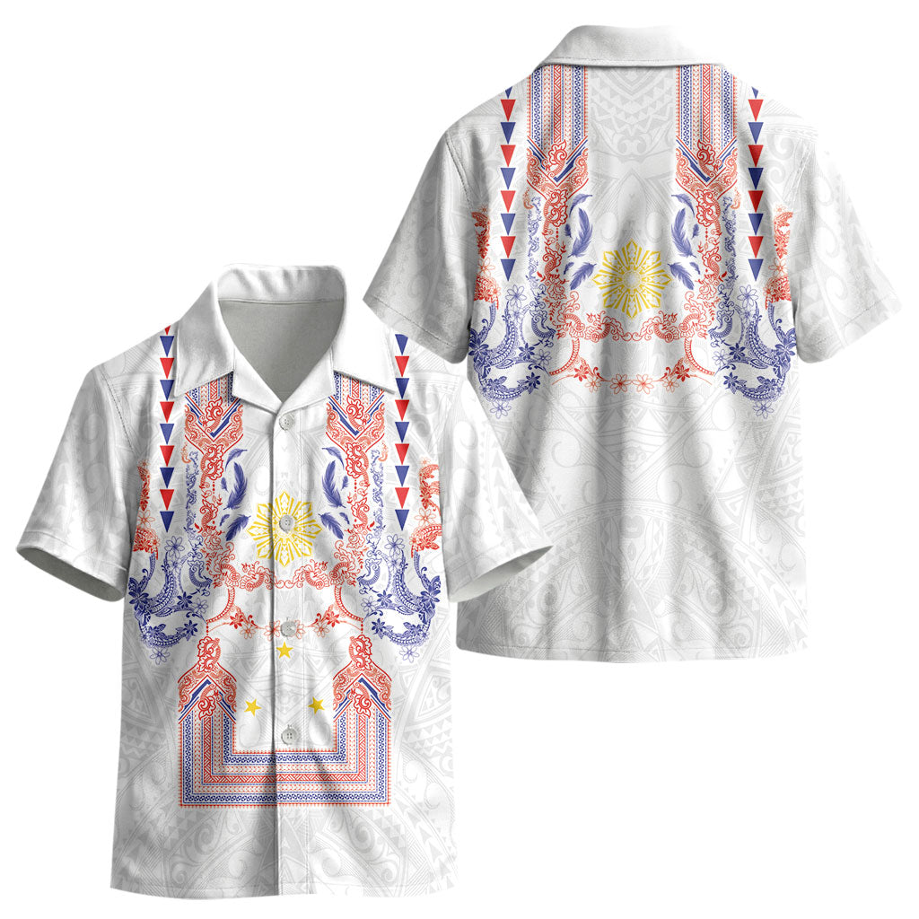 Philippines Barong Style Kid Hawaiian Shirt Polynesian Kakau Art Tattoos with Tribal Filipino Sun LT03 - Polynesian Pride