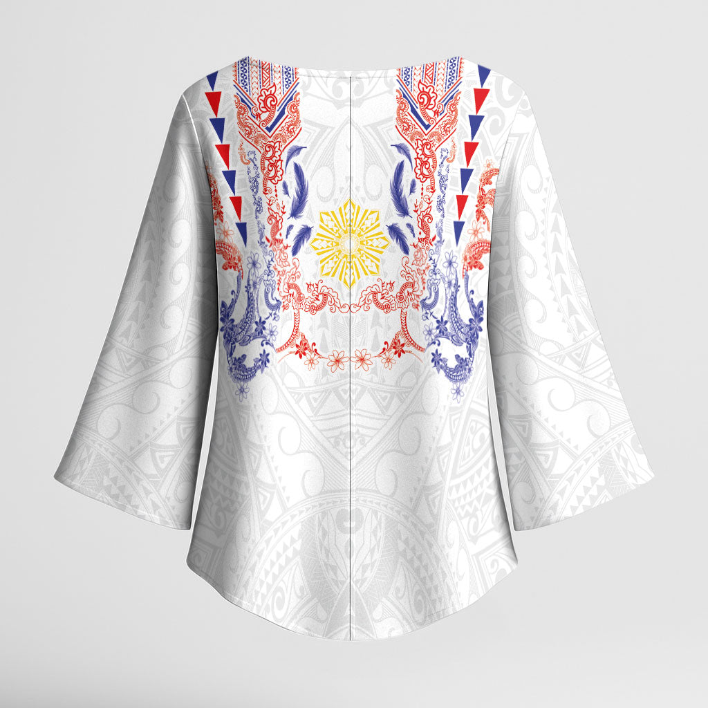 Philippines Barong Style Kimono Sleeve Blouse Polynesian Kakau Art Tattoos with Tribal Filipino Sun