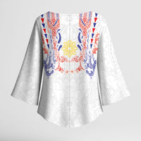Philippines Barong Style Kimono Sleeve Blouse Polynesian Kakau Art Tattoos with Tribal Filipino Sun