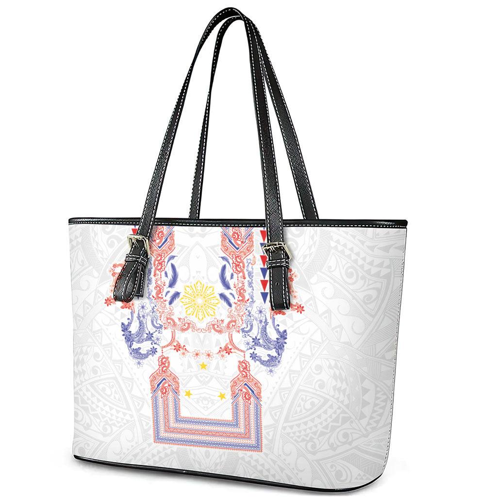 Philippines Barong Style Leather Tote Bag Polynesian Kakau Art Tattoos with Tribal Filipino Sun
