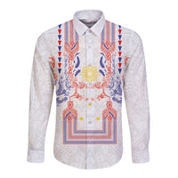 Philippines Barong Style Long Sleeve Button Shirt Polynesian Kakau Art Tattoos with Tribal Filipino Sun