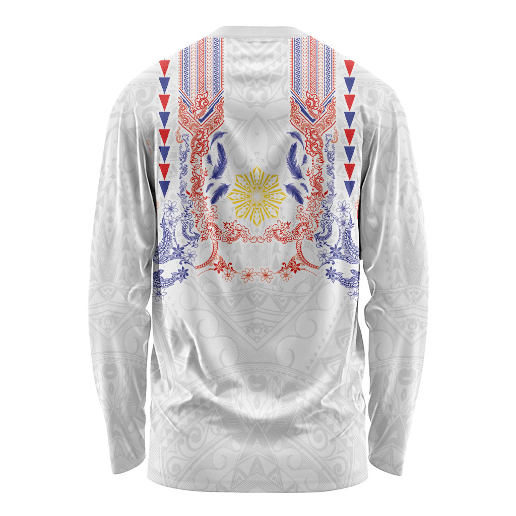 Philippines Barong Style Long Sleeve Shirt Polynesian Kakau Art Tattoos with Tribal Filipino Sun