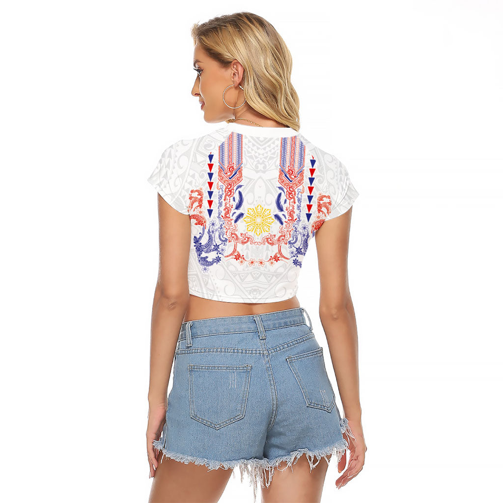 Philippines Barong Style Raglan Cropped T Shirt Polynesian Kakau Art Tattoos with Tribal Filipino Sun