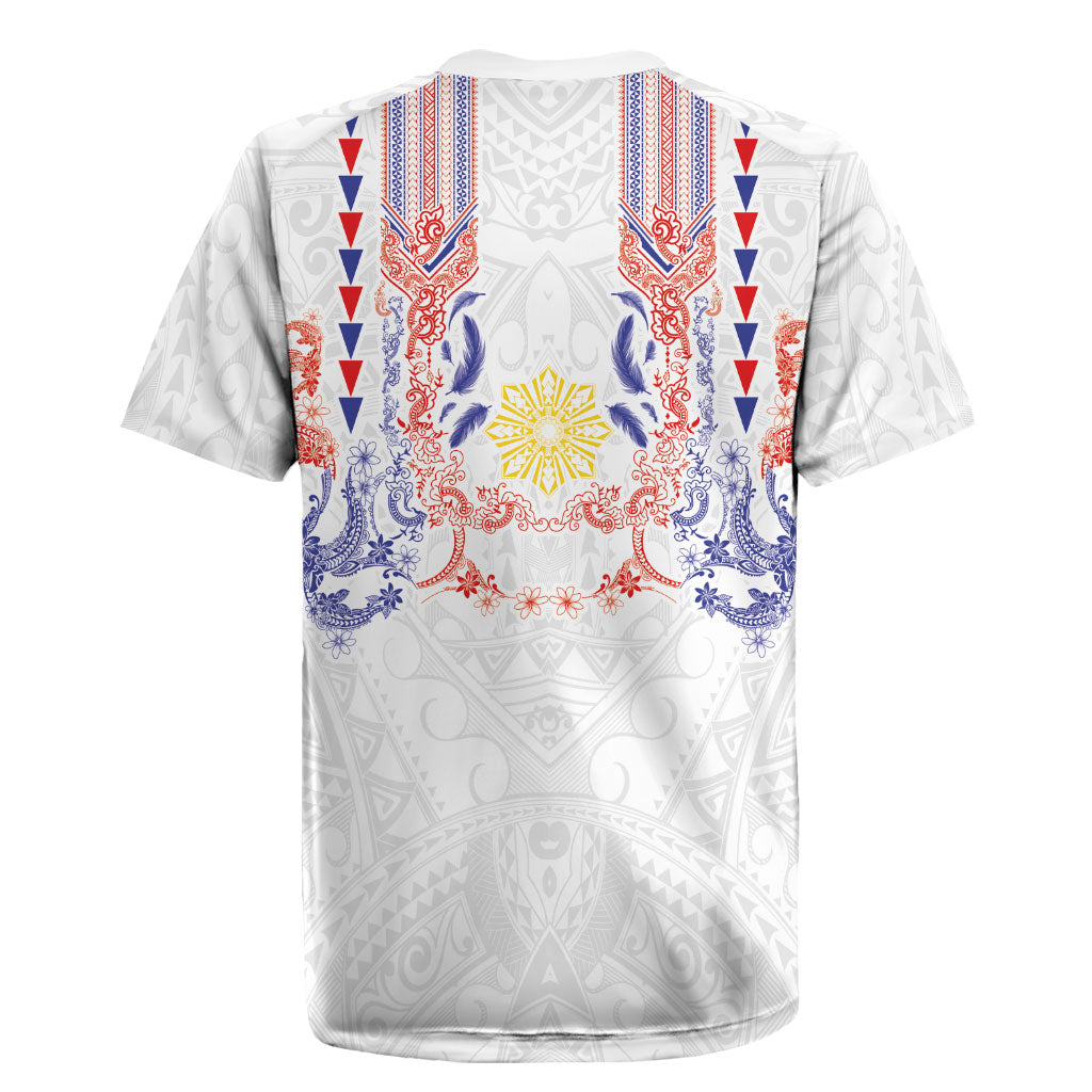 Philippines Barong Style Rugby Jersey Polynesian Kakau Art Tattoos with Tribal Filipino Sun