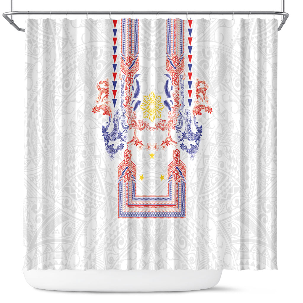 Philippines Barong Style Shower Curtain Polynesian Kakau Art Tattoos with Tribal Filipino Sun