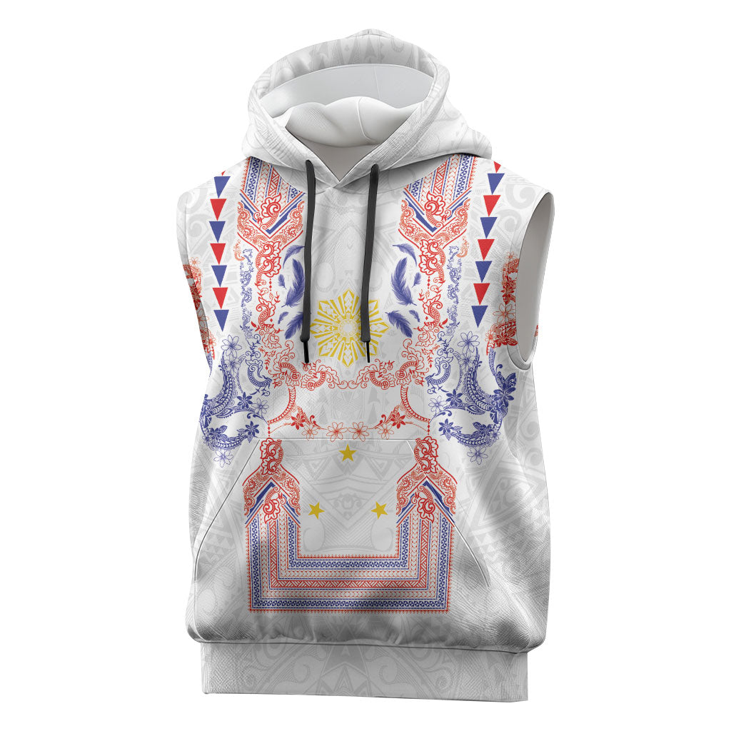 Philippines Barong Style Sleeveless Hoodie Polynesian Kakau Art Tattoos with Tribal Filipino Sun