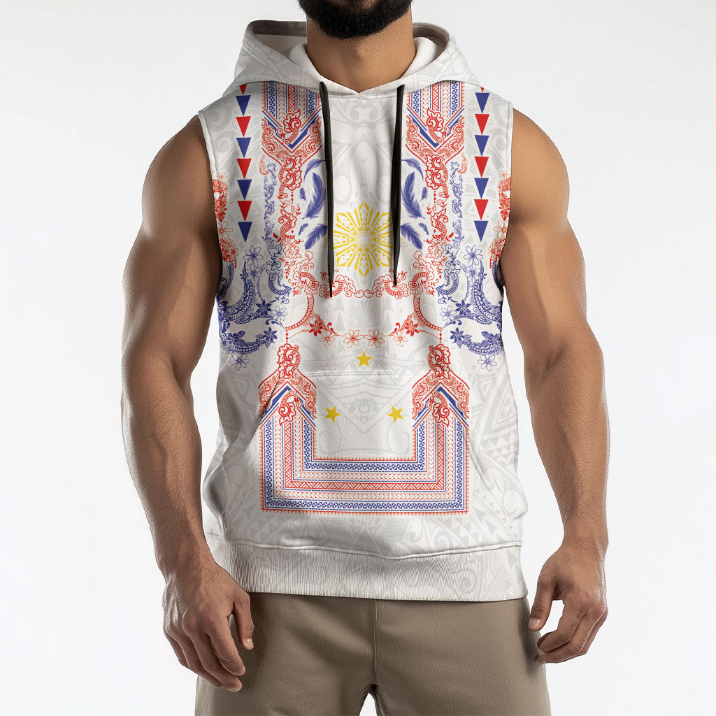 Philippines Barong Style Sleeveless Hoodie Polynesian Kakau Art Tattoos with Tribal Filipino Sun