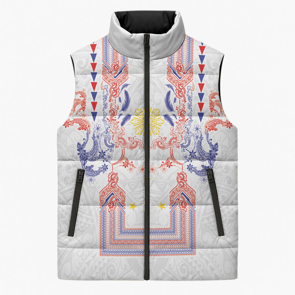 Philippines Barong Style Sleeveless Puffer Jacket Polynesian Kakau Art Tattoos with Tribal Filipino Sun