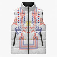 Philippines Barong Style Sleeveless Puffer Jacket Polynesian Kakau Art Tattoos with Tribal Filipino Sun