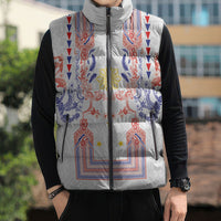 Philippines Barong Style Sleeveless Puffer Jacket Polynesian Kakau Art Tattoos with Tribal Filipino Sun