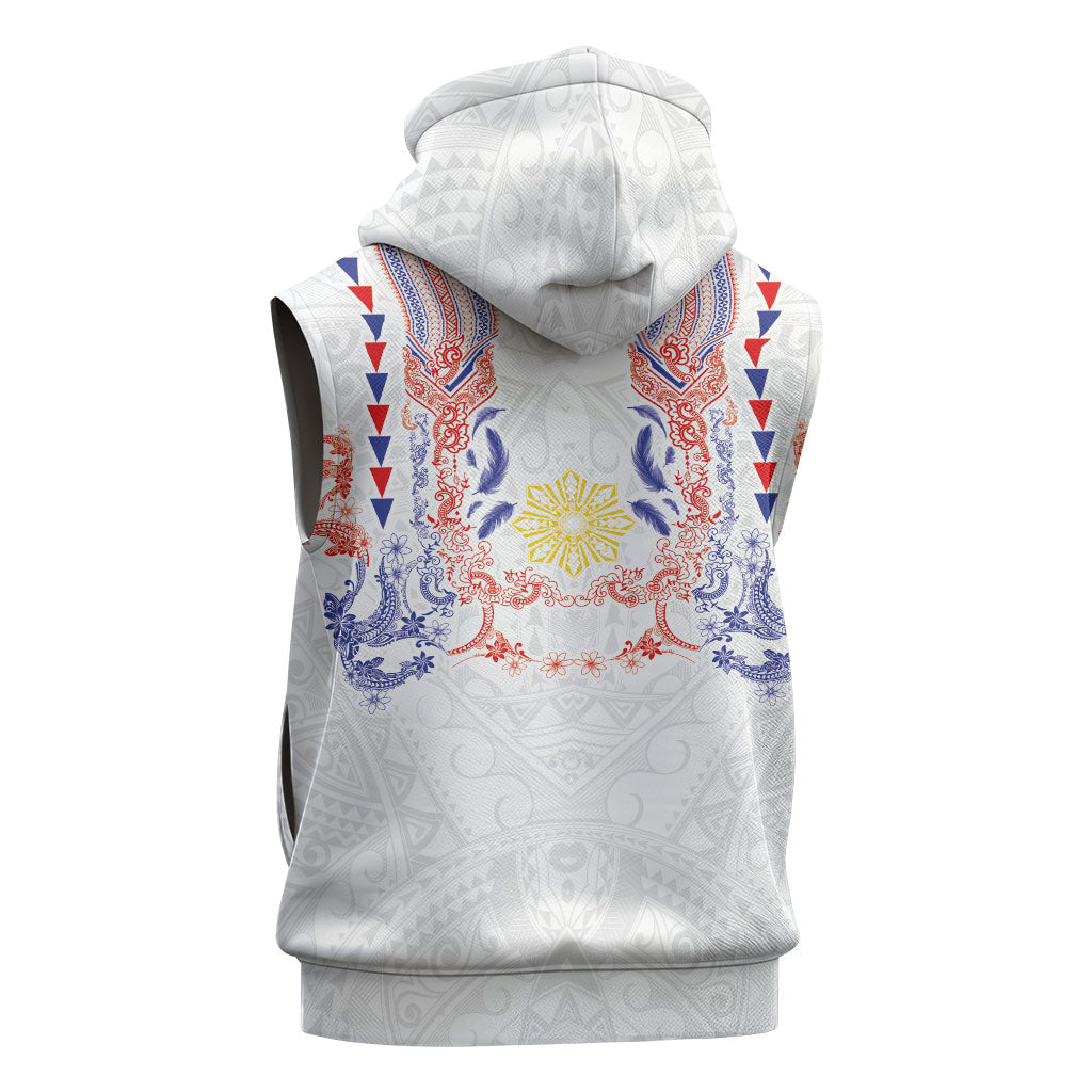 Philippines Barong Style Sleeveless Zip Hoodie Polynesian Kakau Art Tattoos with Tribal Filipino Sun