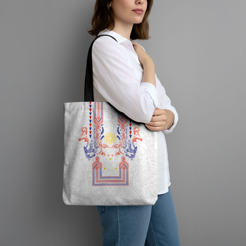 Philippines Barong Style Tote Bag Polynesian Kakau Art Tattoos with Tribal Filipino Sun