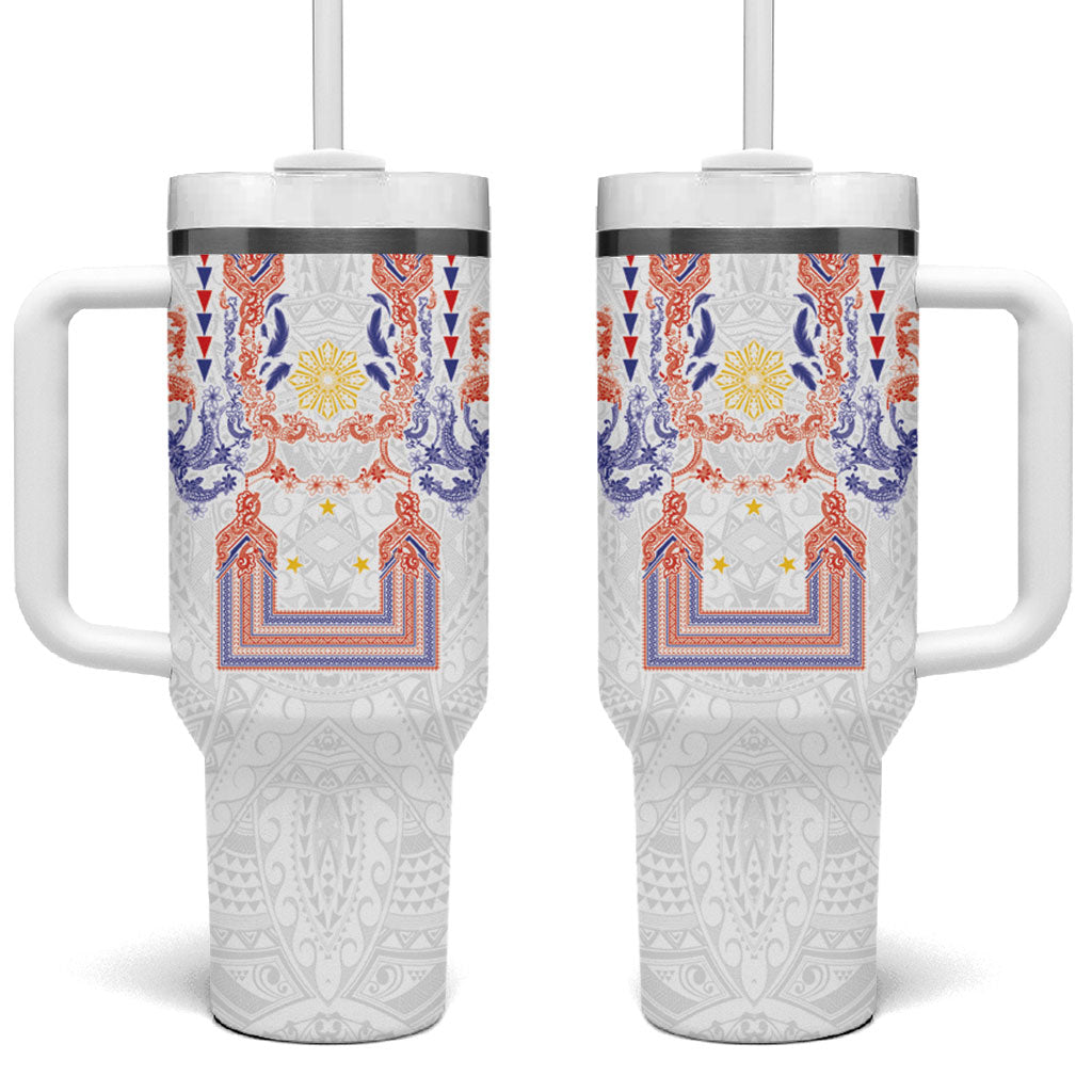 Philippines Barong Style Tumbler With Handle Polynesian Kakau Art Tattoos with Tribal Filipino Sun