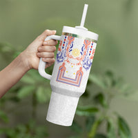 Philippines Barong Style Tumbler With Handle Polynesian Kakau Art Tattoos with Tribal Filipino Sun